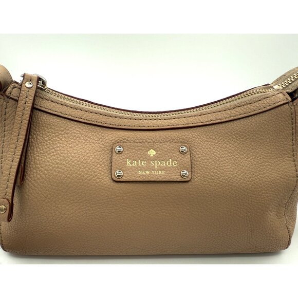 Kate Spade New York Pebbled Leather Crossbody Bag Taupe Beige Gold Hardware - Picture 2 of 11